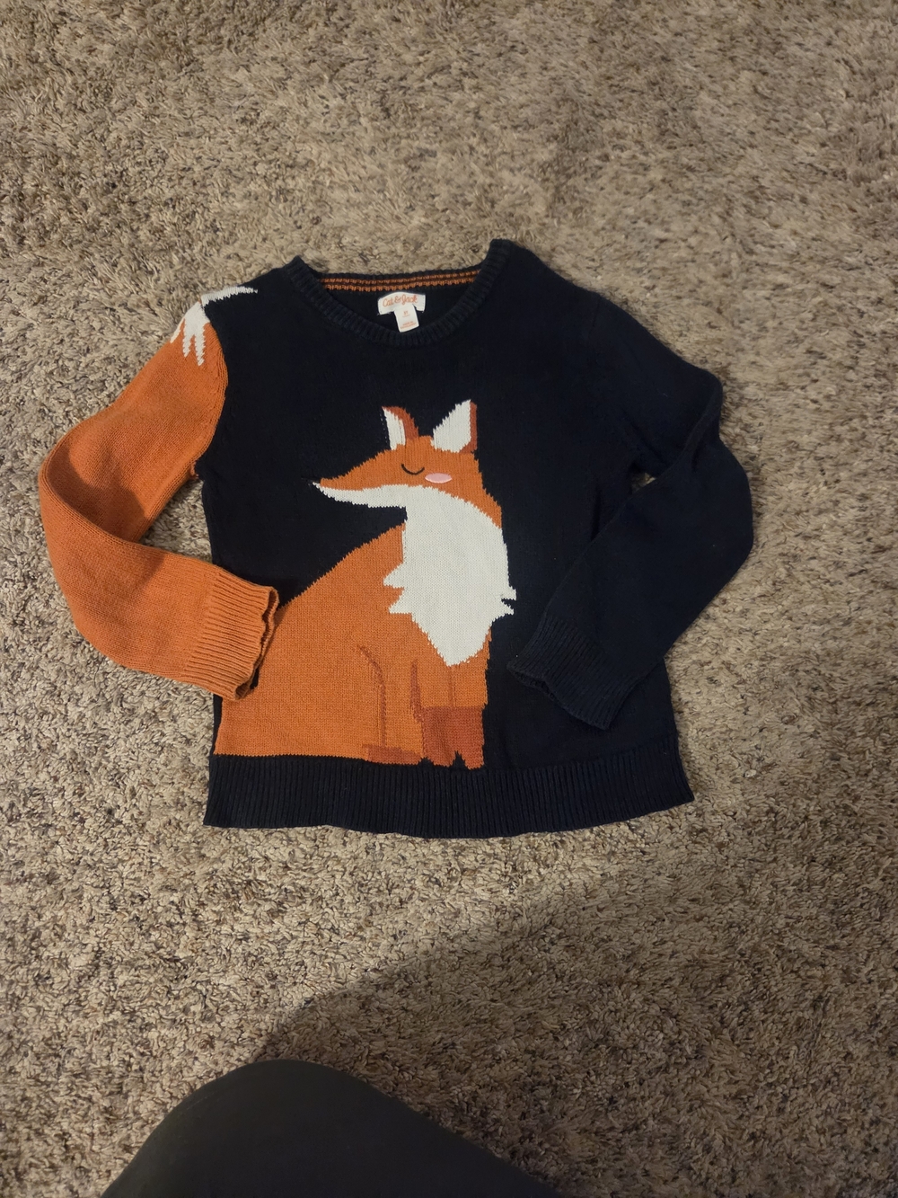 Cat & Jack Navy, Orange and White Fox Sweater